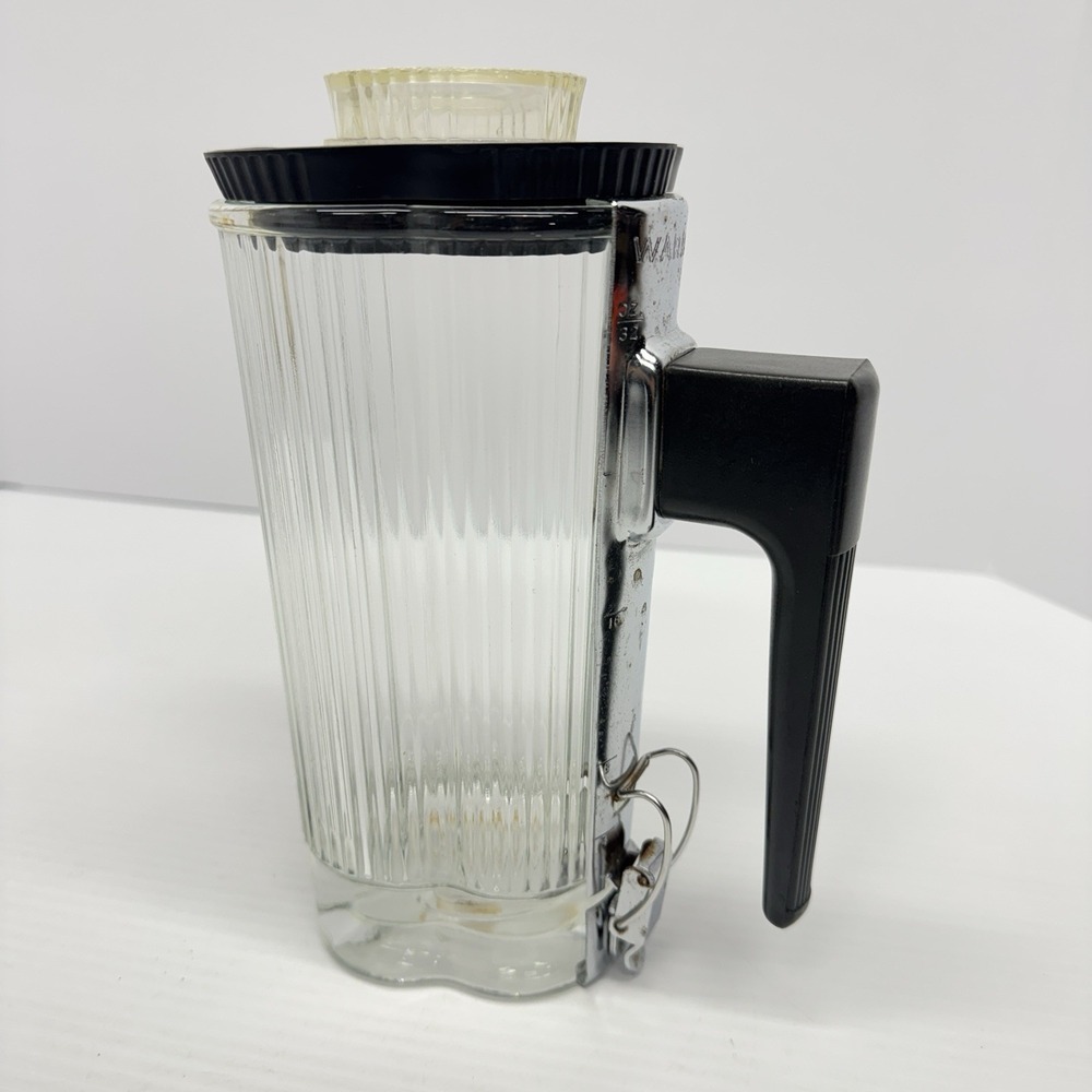 Vtg Waring Blender Pitcher - w/lid Glass Ribbed 4-Leaf Clover Jar 4 Cup 32 oz